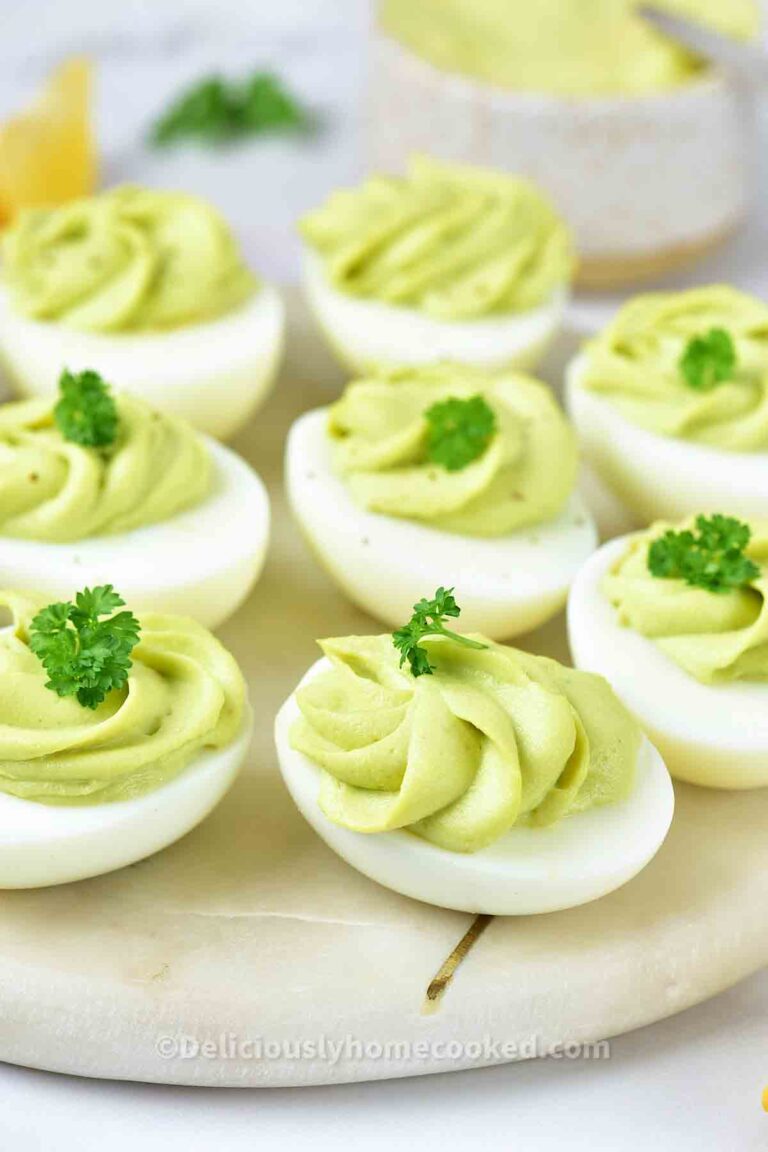 Creamy Avocado deviled eggs recipe - Deliciously Home Cooked