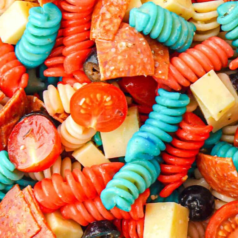 Red white and blue pasta salad